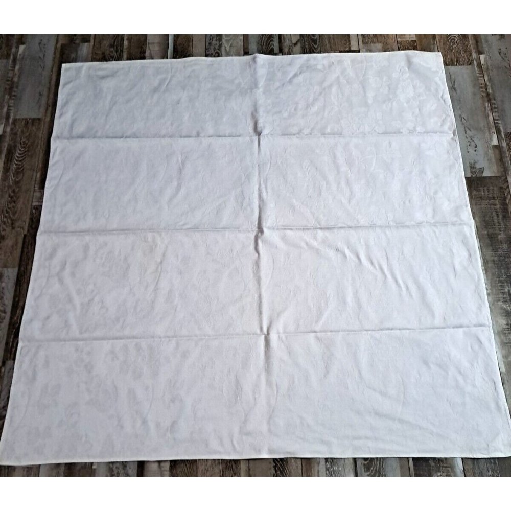 Square Tablecloth White Damask Cotton Farmhouse Cottagecore Wedding 49"
